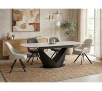 DecoInParis Table à Manger Extensible en métal Marron Plateau en céramique Blanc 180-240 cm LERONA