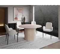 DecoInParis Table à Manger Ronde en marbre Composite Beige 4 Personnes 130cm Dhara