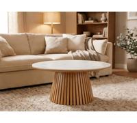 DecoInParis Table Basse Ronde en Bois Clair Plateau en céramique Blanc HEKA