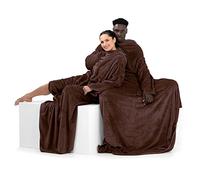 DecoKing 170 x 200 cm Couverture à Manches TV en Microfibre avec Manches et Poches Polaire Douce avec Poche pour Les Pieds Marron Lazy