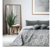 DecoKing 77191 Alhambra Couvre-lit en Acier argenté et Blanc avec surpiqûres argentées et Blanches 260 x 280 cm