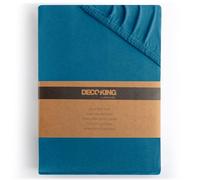 DecoKing Drap-Housse 180x200-200x200 cm 100% Coton Peigné Jersey Doux Drap Housse 180x200cm - 200x200cm Bleu Amber