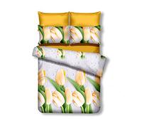 DecoKing Premium 155x220 cm Parure de Lit 1 Taie d'oreiller 80x80 cm Microfibre Fermeture Éclair Fleurs Blanc Crème Cleo Emerald Collection