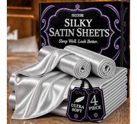 DECOLURE Parure de lit 4 pièces en Satin Doux et Soyeux avec Poche Profonde de 38,1 cm, similaire aux draps en Soie, Coutures Doubles, sans Plis (Gris)