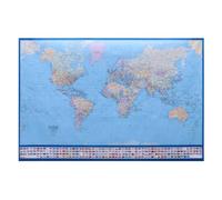 DECOMELODY Carte Monde Géante Décorative en Tissu Bleu Entièrement Plastifiée 60x90cm Facile à Afficher pour Bureau et Maison