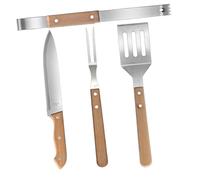 DECOMELODY Kit Ustensiles Barbecue Acier Inoxydable avec Manche Bois Ensemble Portable pour Camping Barbecue et Pique- Spatule Fourchette Couteau et Pince Antidérapants