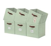 DECOMOMO Lot de 6 cubes de rangement en tissu avec étiquettes, 33 x 33 x 33 cm, vert sauge
