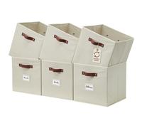 DECOMOMO Panier de rangement cube en tissu avec porte-étiquette pour cubes, étagères, jouets, armoire de chambre d'enfant (cube de 28 cm, 6 pièces, beige)