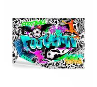 decomonkey Papier Peint Panoramique Adhésif Graffiti Football 245x175 cm | Stickers Muraux Chambre Autocollant, Rose bleu beige vert, Artistique graffiti coloré urbain mural football sport