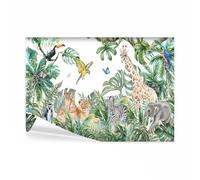 decomonkey - Papier Peint Panoramique Adhésif Jungle et Animaux 441x315 cm - Stickers Muraux Salon Chambre Déco XXL Autocollant Murale Maison Décoration Bureau - Beige vert marron