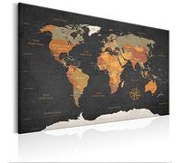 decomonkey Planche en fibre pour dessiner des épingles 120 x 80 cm avec 50 broches Carte du monsur fond noir Tableau d'affichage et peinture sur toile en un