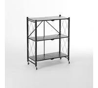 Deconation Bibliothèque Métallique Pliable 3 Niveaux à roulettes - Noir - Rangement Pratique - L 71,5 X P 30,5 X H 87 Cm