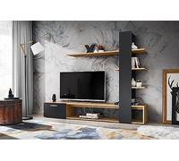 Deconation Composition Murale eco pour TV en Bois - Gris/Beige - H 152 X P 35 X L 190 Cm