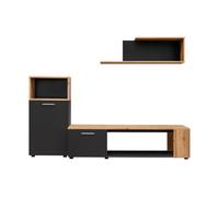 Deconation Ensemble Meuble TV Mural Maze I - Bois MDF Noir Mat Et Chêne Wotan - 200 X 160 X 40 Cm