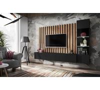 Deconation Ensemble Meuble TV verti - Noir/Beige - L 220 X H 148 X P 35 Cm