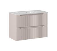 Deconation Ensemble Meuble Vasque 2 Tiroirs Et Vasque à Encastrer L 80 X P 40 X H 58,5 Cm - Astral - Beige Crème Et Blanc