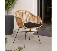 Deconation Fauteuil en Rotin Calais avec Coussin Noir - Chaise pour Extérieur Ou Intérieur - Pieds en Métal Noir - L 65 X P 65 X H 90 Cm