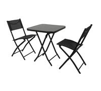 Deconation Lot 3 Pièces Ensemble Jardin Pliant Table Carrée 60 Cm + 2 Chaises Métal Noir