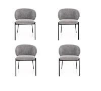 Deconation Lot De 4 Chaises en Tissu - Gamme Kioto - Gris - Piètement Noir