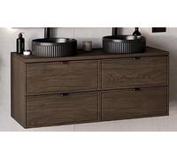 Deconation Meuble Salle De Bain 120 Cm + Plateau + Double Vasques Noires Mattes - Caldera Foncé
