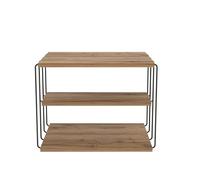 Deconation Table D'appoint Bout De Canapé Bois MDF Mélaminé Pin Atlantique Et Métal Noir L 50 Cm Industriel