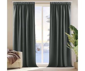 Deconovo 2 Pièces Rideaux Occultants de Porte Thermique Anti Froid Rideau Salon Galon Fronceur Gris Foncé 140x175cm