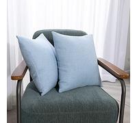 Deconovo Lot de 2 Housse de Coussin pour Canapé Salon de Jardin Lin Super Doux Decoration Chambre 66×66CM Bleu Azur