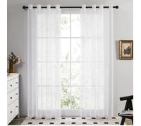Deconovo Lot de 2 voilages Semi-Transparents Aspect Lin pour Chambre à Coucher, 132 x 242 cm (Largeur x Longueur), Weiß