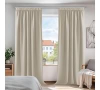 Deconovo Lot de 2 Rideau Occultant Thermique Anti Froid Isolant Galon Fronceur Beige 229x229cm Rideau de Porte