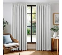 Deconovo Lot de 2 Rideaux 100% Occultants avec Bande Froncée, Rideaux Opacifiants pour Salon,Rideaux Thermiques,140L X 229H cm (2 Panneaux) Gris Blanc