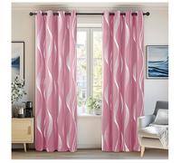 Deconovo Lot de 2 Rideaux Chambre Fille Argenté Motif Ligne Occultant Thermique Salon Rideau Extérieur Anti Chaleur Froid à