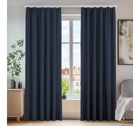 Deconovo Lot de 2 Rideaux Cuisine Isolant Thermique Anti Froid Galon Fronceur Rideau de Porte Chambre Maison Intérieur Fenêtre Salon Occultant Bleu Marine 140x175cm