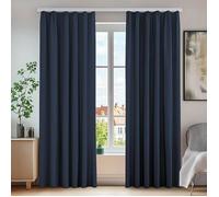 Deconovo Lot de 2 Rideaux Galon Fronceur de Porte Salon Occultant Désign Moderne Rideau Thermique Anti Froid Balcon Fenêtre Cuisine Salle à Manger Bleu Marine 140x245cm