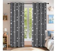 Deconovo Lot de 2 Rideaux Occultant pour Petite Fenetre à Oeillets Motifs Etoile Argente Gris Clair117×138CM