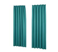 Deconovo Lot de 2 Rideaux Occultants Chambre bébé Thermique Anti Froid Rideau Fenêtre Galon Fronceur Décoration de Porte Cuisine Turquoise 140x245cm