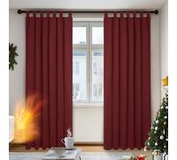 Deconovo Lot de 2 Rideaux Occultants Thermique Anti Froid Rideau Fenêtre Chambre Cuisine Salon à Pattes 140x220cm No?l Rouge