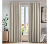 Deconovo Lot de 2 Rideaux Opaques Anti-Bruit avec Galon fronceur, 260 x 140 cm (Hauteur x Largeur) Crème