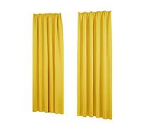 Deconovo Lot de 2 Rideaux Opaques avec Galon fronceur, Protection Acoustique, Protection Contre Le Froid, 245 x 140 cm (Hauteur x Largeur) Jaune Moutarde