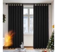 Deconovo Lot de 2 rideaux opaques et occultants avec passants en tissu, noir, 220 x 140 cm