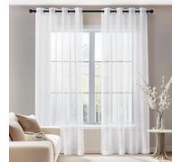 Deconovo Lot de 2 Rideaux Voilages Blancs Faux Lin Rideau Voile à Oeillet 140x290cm Decoration Salon Chambre Adulte Transparent