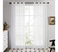 Deconovo Lot de 2 voilages Semi-Transparents Aspect Lin pour Chambre à Coucher, 132 x 242 cm (Largeur x Longueur), Weiß