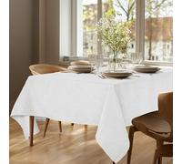 Deconovo Nappe Rectangulaire Déperlante Aspect Lin Blanc Pâle Gris | 200x140 cm, 1 pièce, Décoration, Anti Tache, Nappe de Table Tissu Soft pour Jardin, Terrasse, Salle à Manger et Cuisine