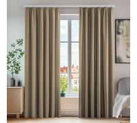 Deconovo Rideau Occultant Thermique Galon Fronceur 2 Lignes pour Rail Taupe | 2 Panneaux, L140 x H138 cm, Rideaux isolant anti froid et chaleur pour salon, chambre, fenêtre et décoration intérieure chic