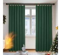 Deconovo Rideau Thermique Anti Chaleur Occultant à Passants Vert Sapin | Lot de 2, L140 X H175 cm, Rideau Salon Moderne, Isolation contre le Froid, Décoration de Fenêtre pour Intérieur Maison