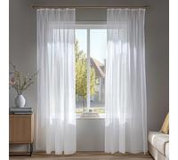 Deconovo Rideau Voilage Aspect Lin Blanc avec Galon Fronceur 2 Pièces | 140x229 cm Draperies Intérieurs sur Rail Glissant pour Fenêtre Cuisine, Chambre et Salon, Panneaux Décoratifs Élégants
