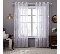 Deconovo Rideau Voilage Blanc Crème Motif Vague Moderne à Oeillets 2 Pièces | 140x245cm Voile Transparent à Motif Vague pour Fenêtre, Draperies Intérieurs pour Chambre, Salon et Décoration Maison Moderne