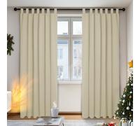 Deconovo Rideaux à Passants occultants, Beige, Dentelle et prêt, Rideau Opaque Thermique pour Salon, Chambre à Coucher, 140x175 cm (l x H), 2 pièces