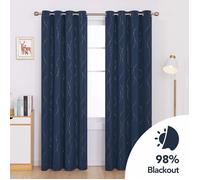 Deconovo Rideaux occultant avec Anneaux, 140 x 229 cm (L x H) Bleu Marine Lot de 2 Rideaux Occultants Imprimé pour Chambre Salon