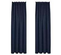 Deconovo Lot de 2 Rideaux Balcon Extérieur Isolant Thermique Anti Froid Occultant Phonique Rideau Cuisine Chambre Occultant Galon Fronceur Bleu Marine 140x245cm
