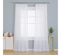 Deconovo Rideaux Voilage Aspect Lin Blanc Transparent pour Rail 2 Pièces | 140x175 cm Galon Fronceur, Draperies Intérieurs pour Salle à Manger, Chambre et Salon, Décoration Maison Design Moderne